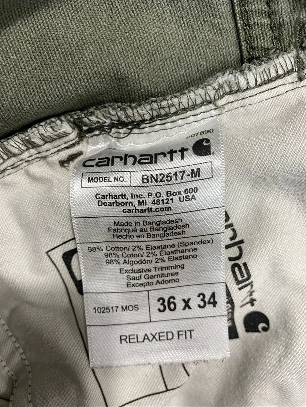 Carhartt Men's Olive Green Straight Fit Work Pants Size 36/34 straight cut relax